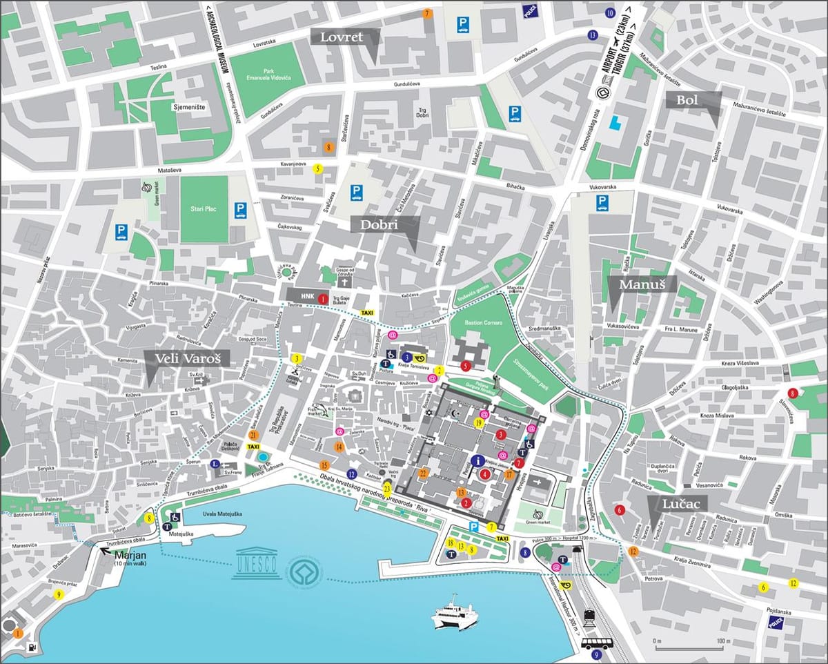 मानचित्र के पुराने शहर विभाजित क्रोएशिया