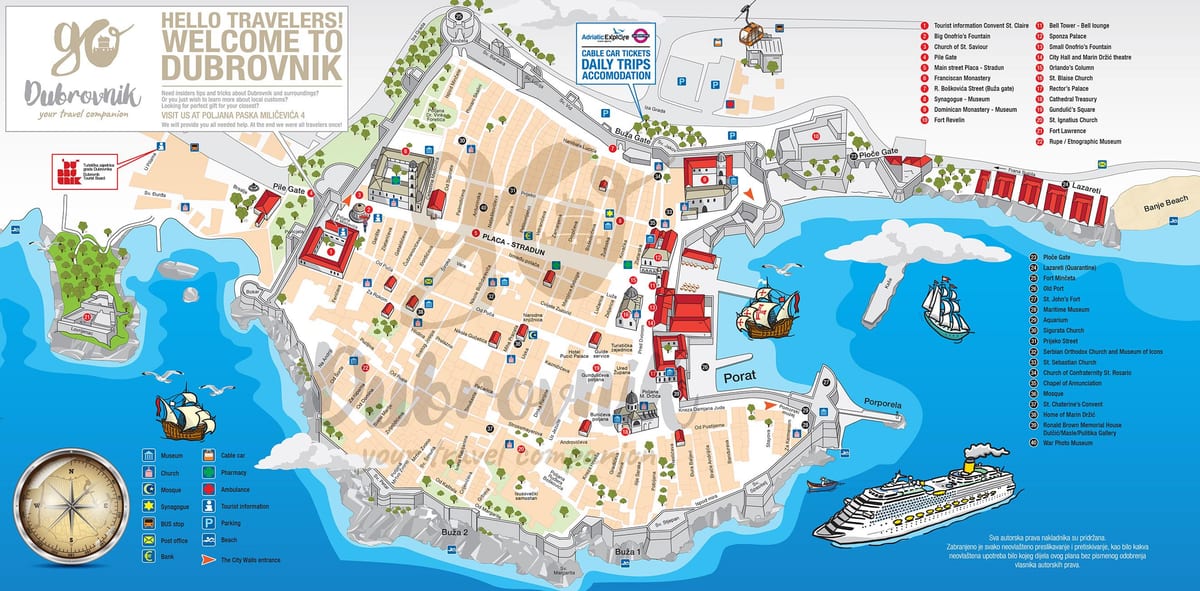 मानचित्र के पुराने शहर के dubrovnik क्रोएशिया