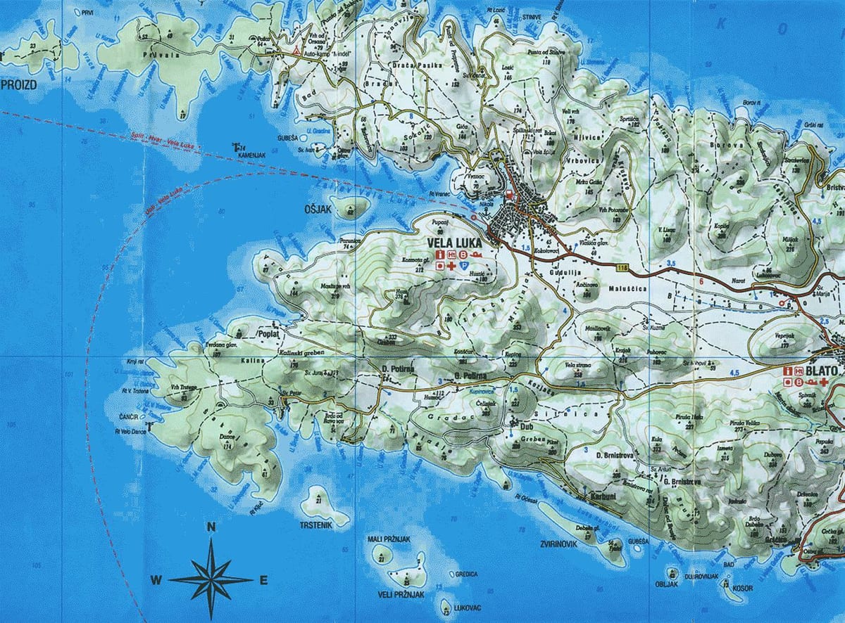 नक्शे के korcula क्रोएशिया