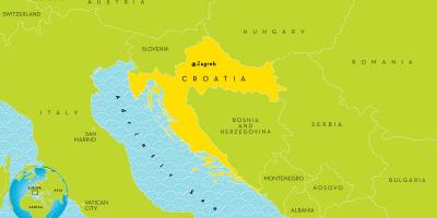 नक्शा क्रोएशिया के और आसपास के क्षेत्रों